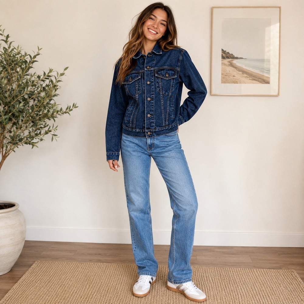 Gap Blue Jeans Womens XS Dark Wash Denim‎ Trucker Jacket Oversized Fit Y2K USA